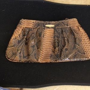Black and brown patent clutch (faux croc print)